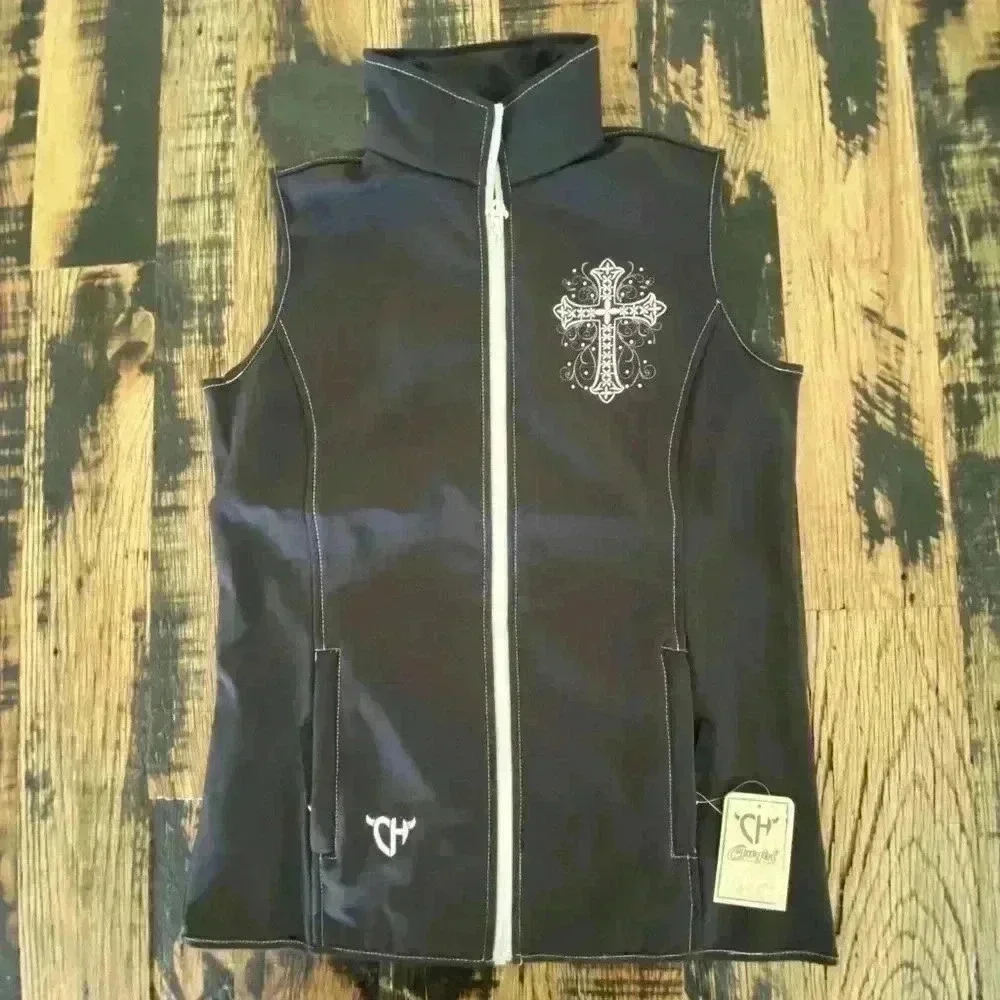Cowgirl Hardware Women’s Black Vest Silver Sparkle Cross NWT Size: S